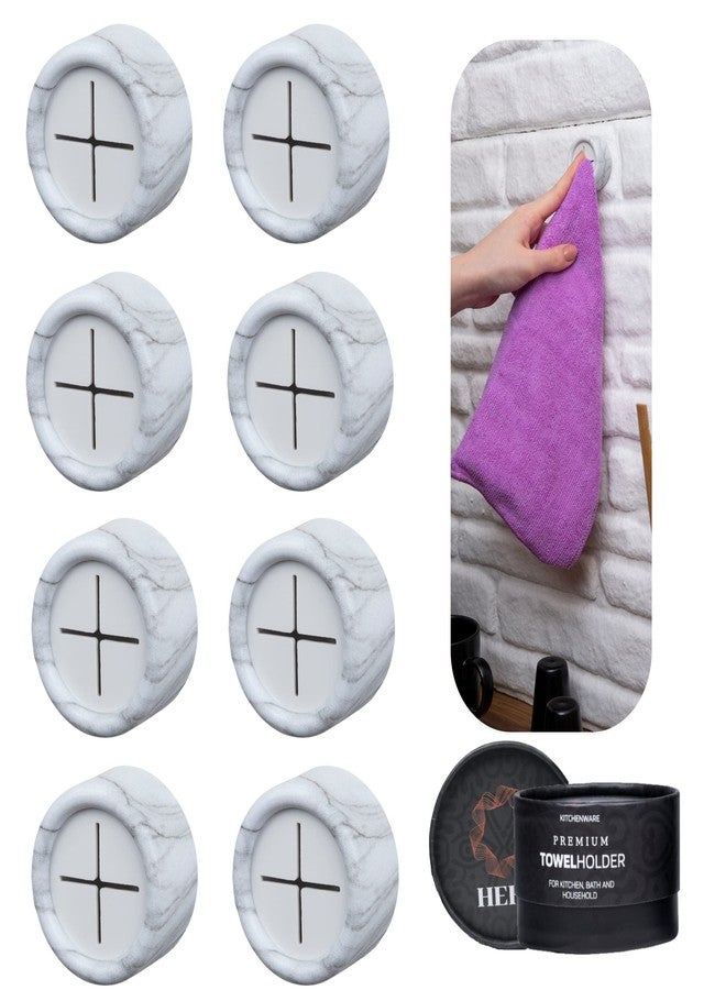HEFA Kitchen Towel Hooks, Dish Towel Holder for Kitchen, Bathroom Accesories, Space-Saving Accessories, Gift, Kitchen Gadgets, Eco 8 Pack (White Marble) - Image 1